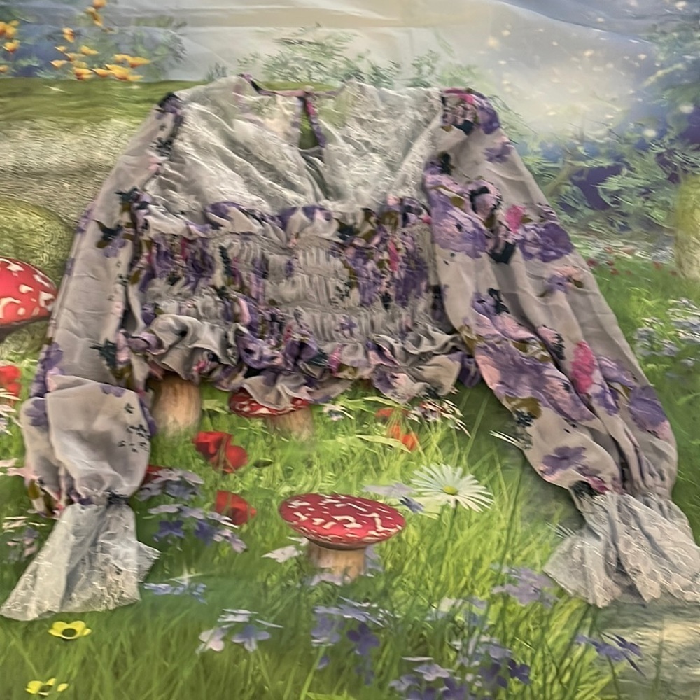 🎉HOST PICK🎉FREE PEOPLE Daphne Floral & Lace Peasant Top, Medium, NWT - Picture 12 of 12